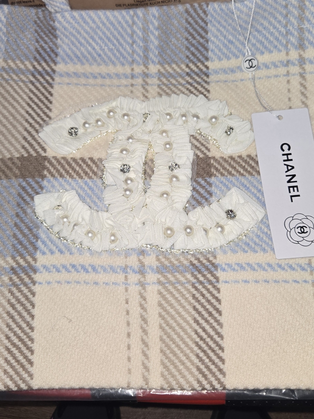 CHANEL GWP Ivory Pearl-Embellished Double C Patch Bag